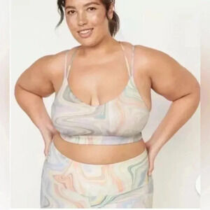 NWT Old Navy Light Support Strappy V-Neck Sports Bra Swirl Pop Womens 4X